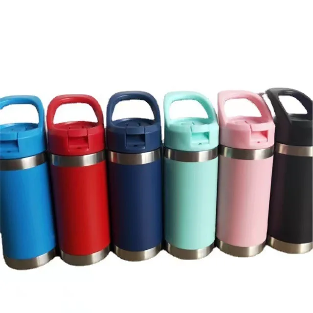 BPA FREE 12OZ kids  Insulation Bottle Large Mouth Stainless Steel Water bottle  with flip straw lid leakproof powder coated