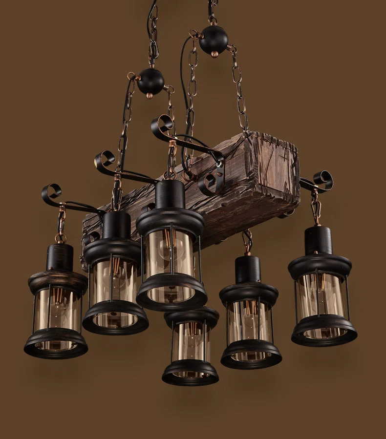 home decoration retro wooden chandelier ceiling restaurant pendant light Farmhouse/bar