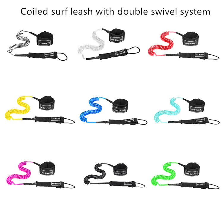 Woowave Factory Wholesale Surfboard Leash with Coiled Customize Logo Multi Color