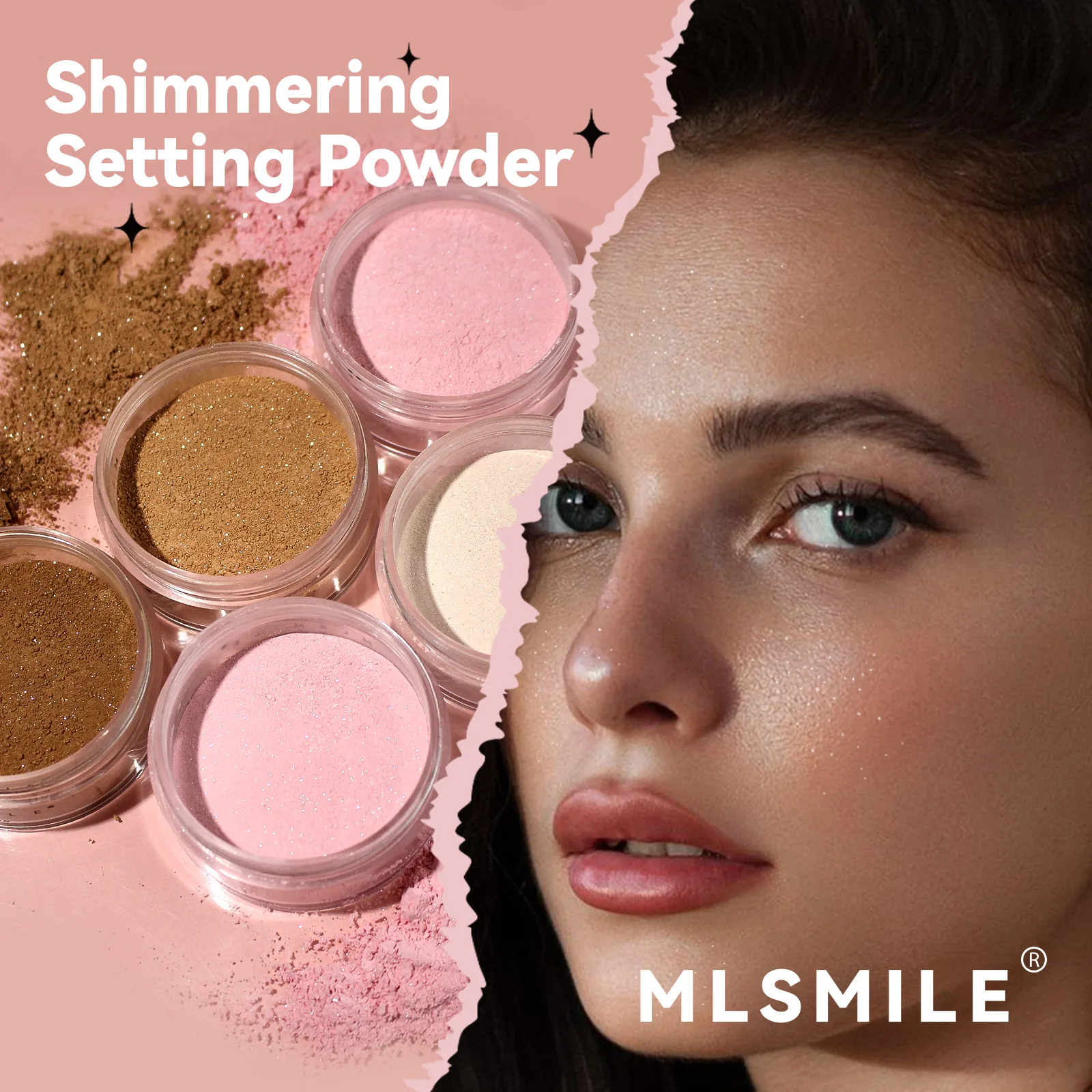MLSMILE Waterproof Delicate Setting Powder Long Lasting 4 Colors Brightening Glossy Shimmering High Definition Loose Powder