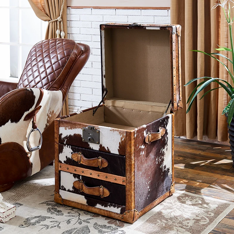 Ponyskin Genuine Leather Vintage Steamer Trunk with Rivets