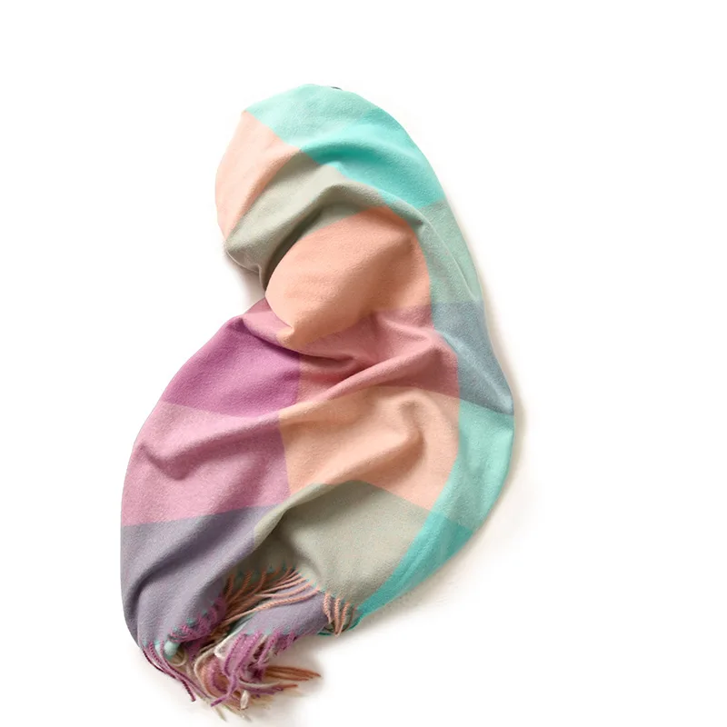 New Design Warm Similar Wool Soft Pashmina Neck Scarves Shawl Blanket Ladies Plaid Tassel Cashmere Winter Scarf for Women