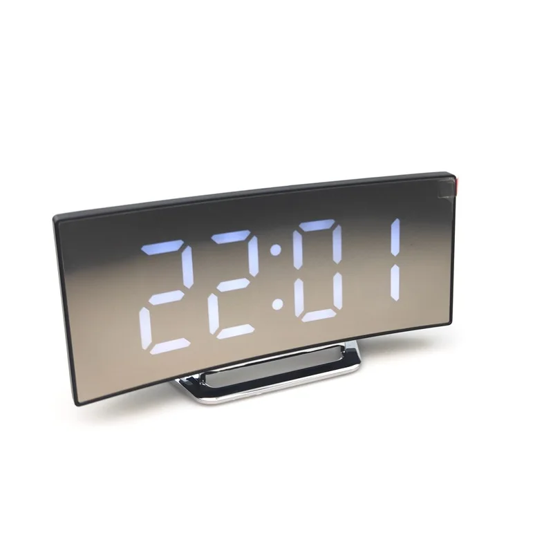 Hot Sell Curved Screen Digital Clock Large Screen LED Mirror Desk Clock Snooze Function Silent Alarm Clock