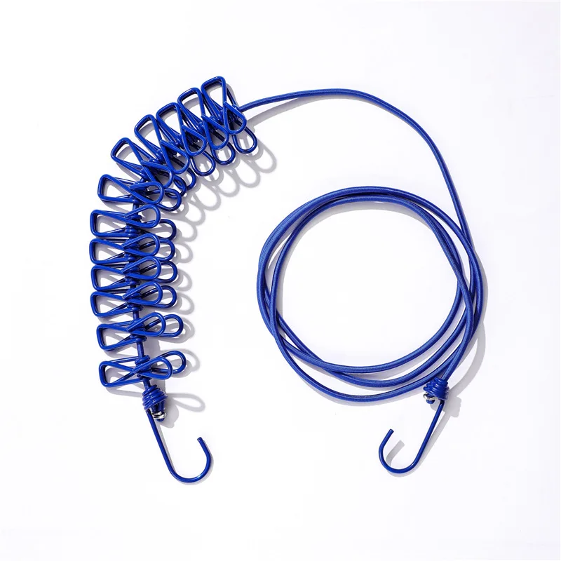 Wholesale Travel Camping Retractable Windproof Clothes Line with 12pcs of Clothespin Clips Clothes-peg Laundry Line
