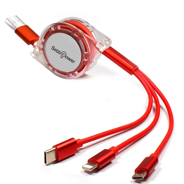 
Free shipping Settpower RSZ3 hot sale new product 2021 usb charging cable cables 3 in 1 creativity roll cable 