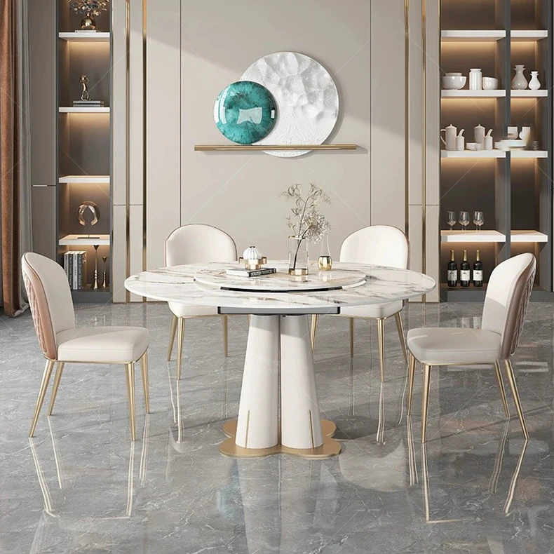 Italian Telescopic Dining Table Dual-purpose Embedded Rotating Multifunctional Round Dining Table with a Foldable Turntable