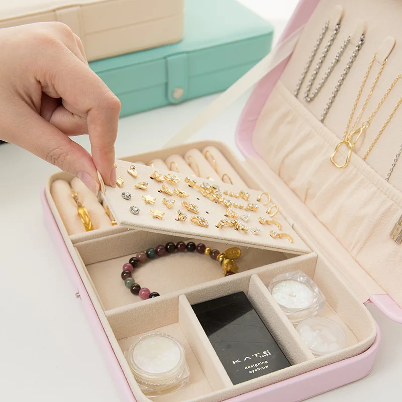 Custom Logo Round Velvet White Pink Travel Jewellery Organizer Mirror Storage Jewelry Box Case