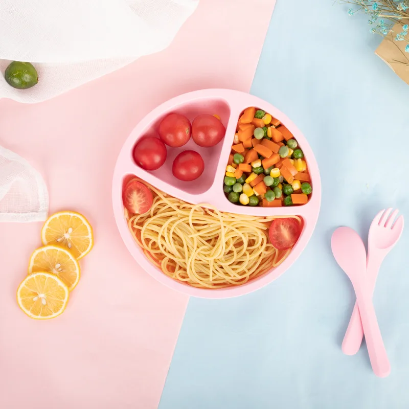 Baby Dining Plato Bebe Plate Silicone Dishes New born Weaning Dining Dinnerware Feeding Set Children Nursery Cutlery Silicona Se