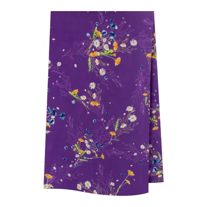 Dark purple flower pattern silk habotai print fabric 12mm 100% mulberry silk digital print habotai fabric for sale