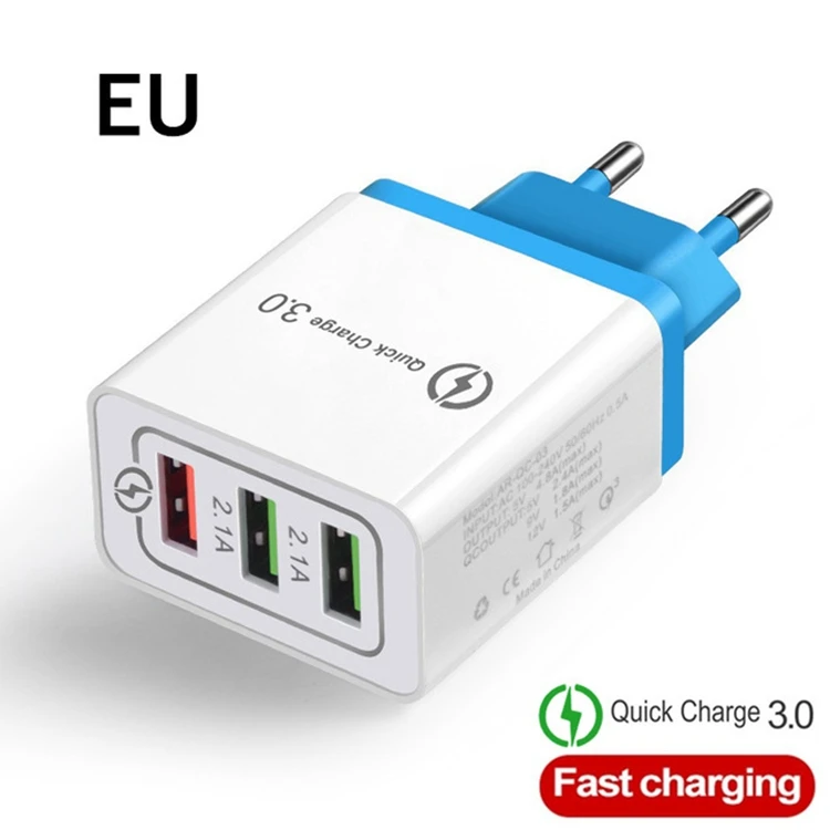 Быстрая зарядка QC3.0 EU US Plug 5V 2.4A 3USB Сетевое зарядное устройство для сотового телефона адаптер питания