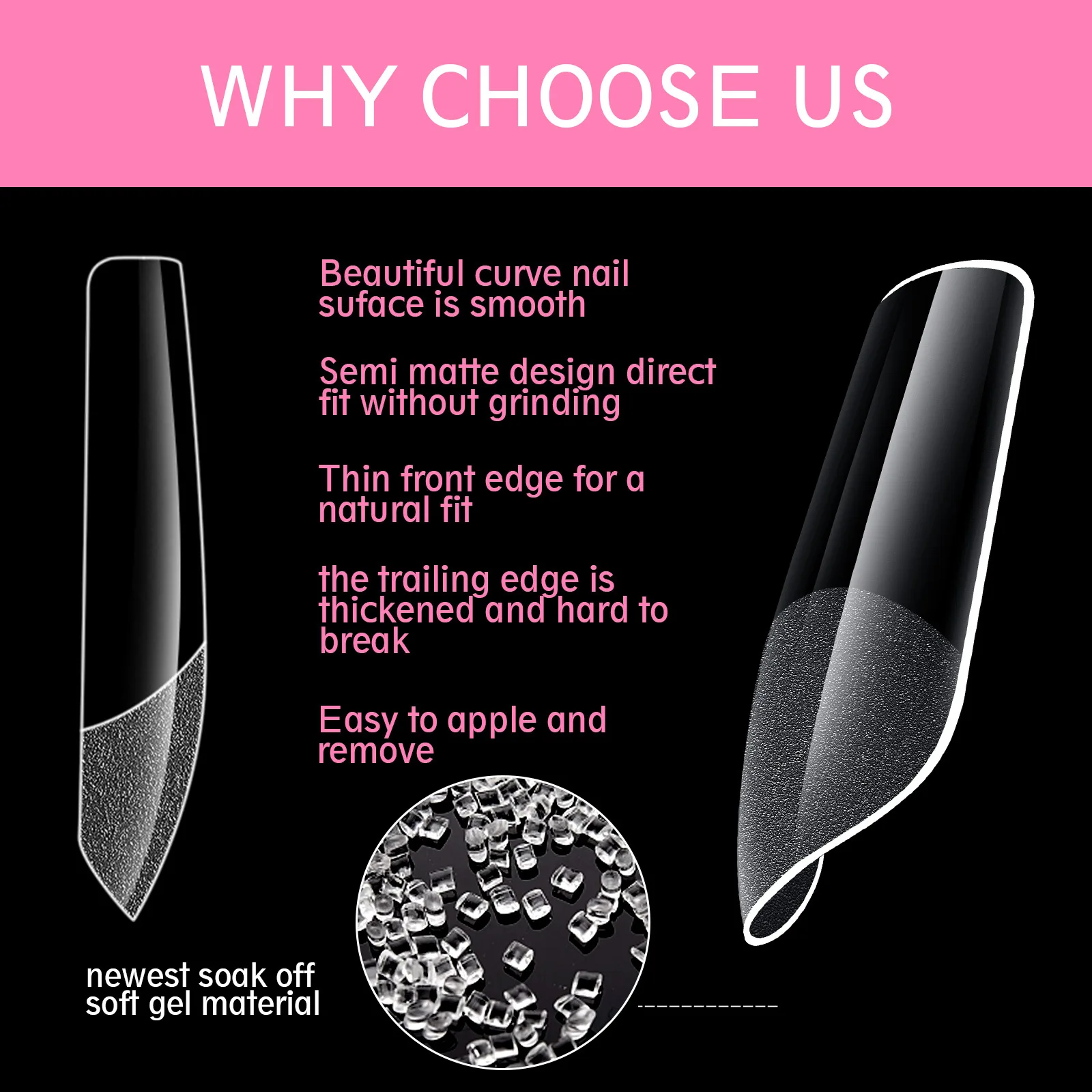 550PCS Soft Gel X Nail Tips Matte Seamless Pointed Press on Full Cover False Nail Tips for Acrylic Nail Tip