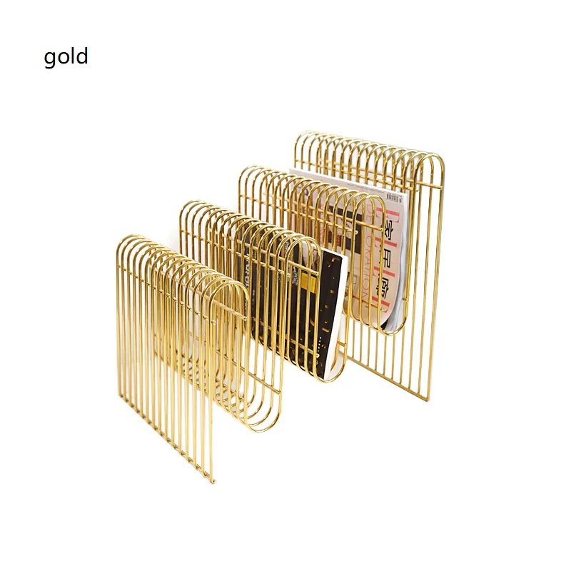 High quality gold desktop modern rack magazine rack metal wire magazine display racks
