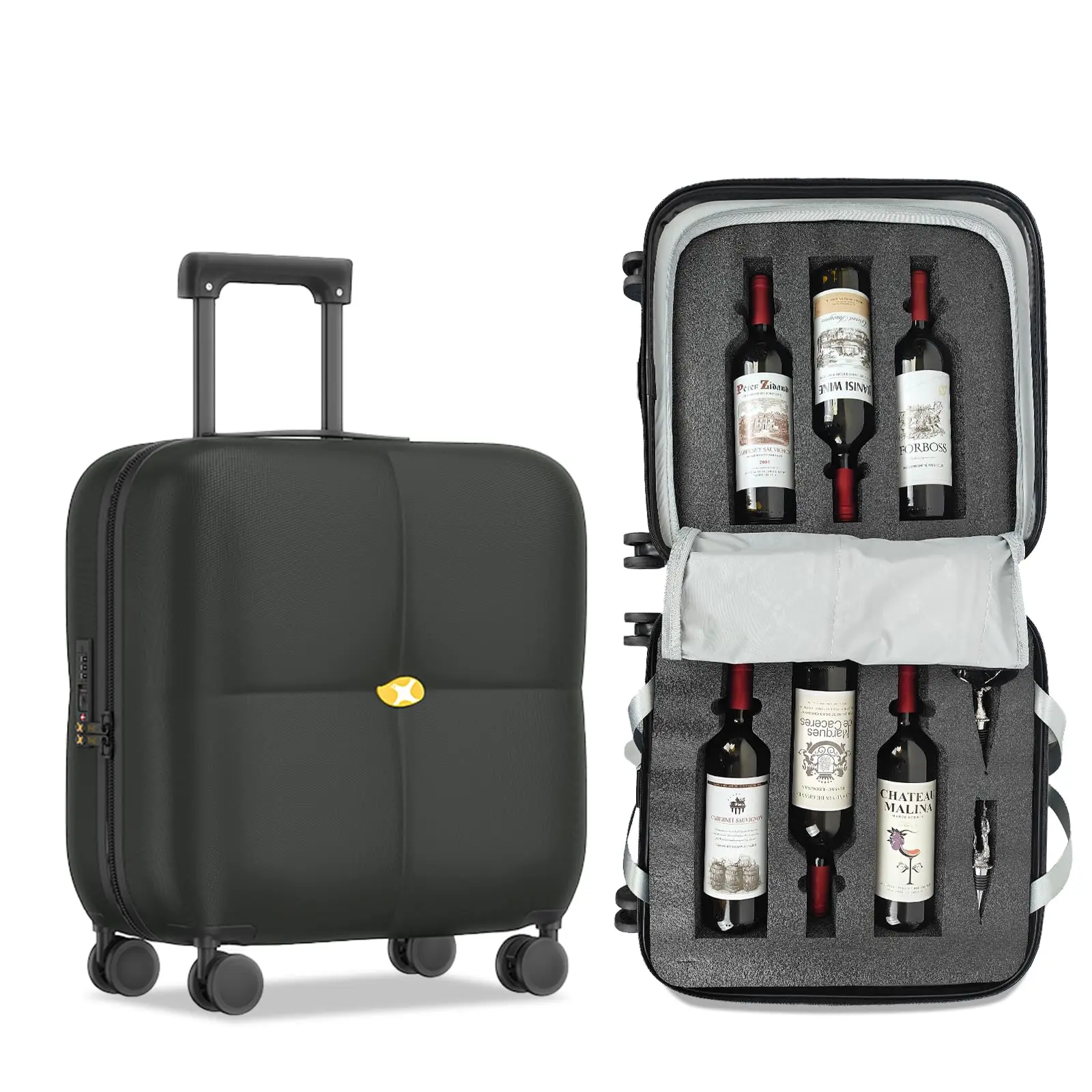 TSA Lock Versatile Wine Carrier Silent Spinner Wheels 6 Bottle Luggage Durable Wine Travel Case Fly Wine Suitcase