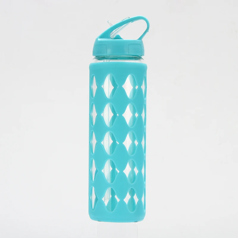 Manufacture portable New Style Glass Water Bottle with straw for Sport