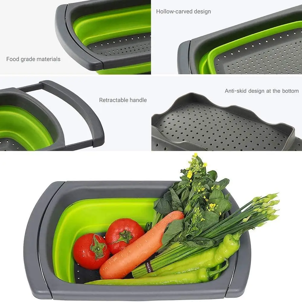 Collapsible Colander Set, Pasta Strainer Basket with Plastic Handles, Collapsible Strainers for Kitchen with  Handles