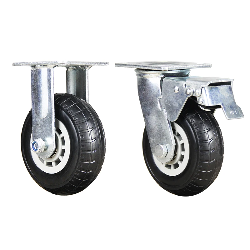 Galvanized Bracket Black Aluminum Core Rubber Wheel caster Workbench Swivel Caster Trailer Wheel