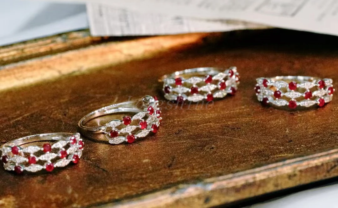 Longshine Hot Sale 18K Gold White and Red Color SHining Natural Diamond Ring Jewelry