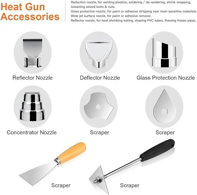 Handheld 2000W Professional Heating Element Shrink Pvc Tubing 2 Speed Hot Air Gun For Vinyl Wrapping