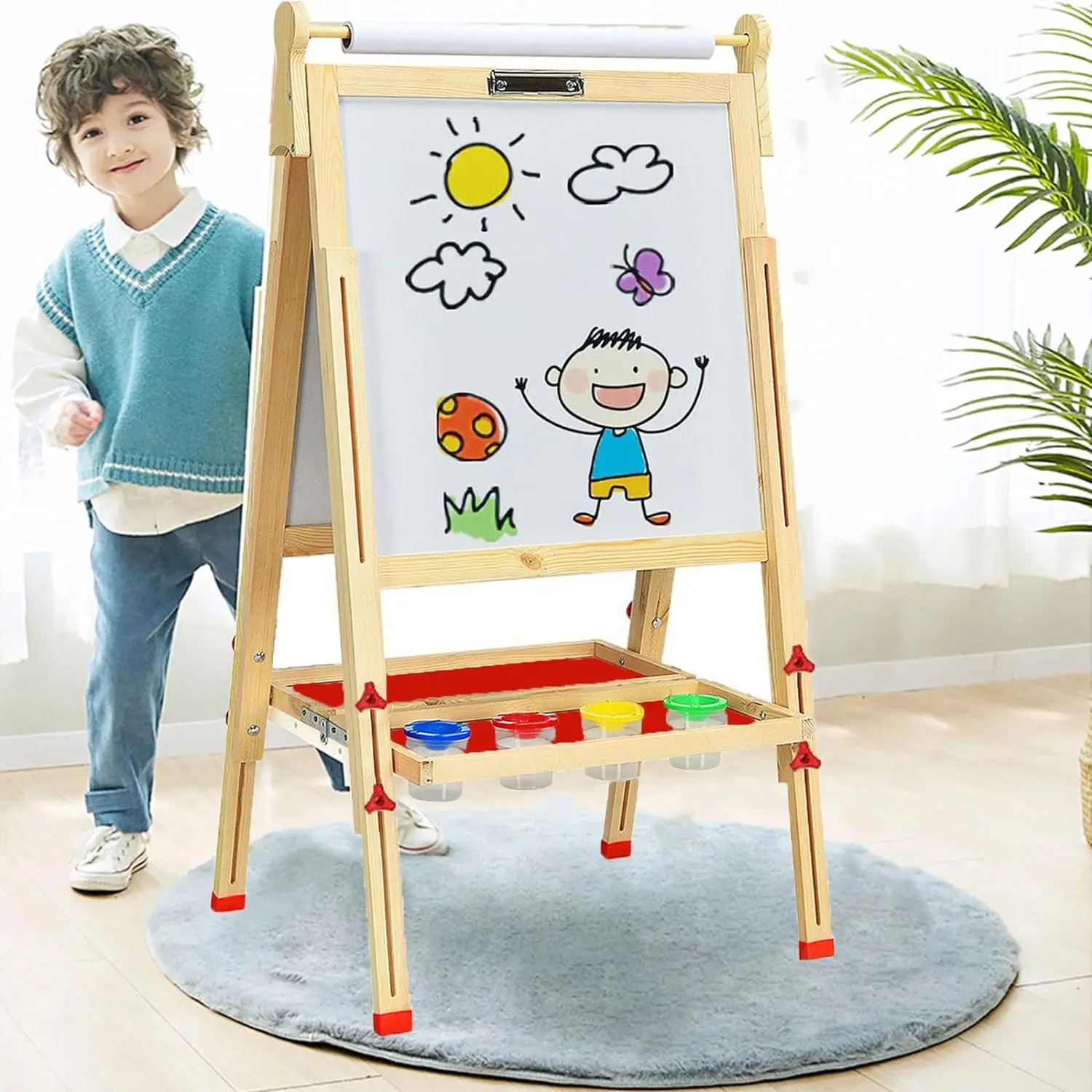 wooden art easel kids wooden easel whiteboard chalkboard with paper roll holder
