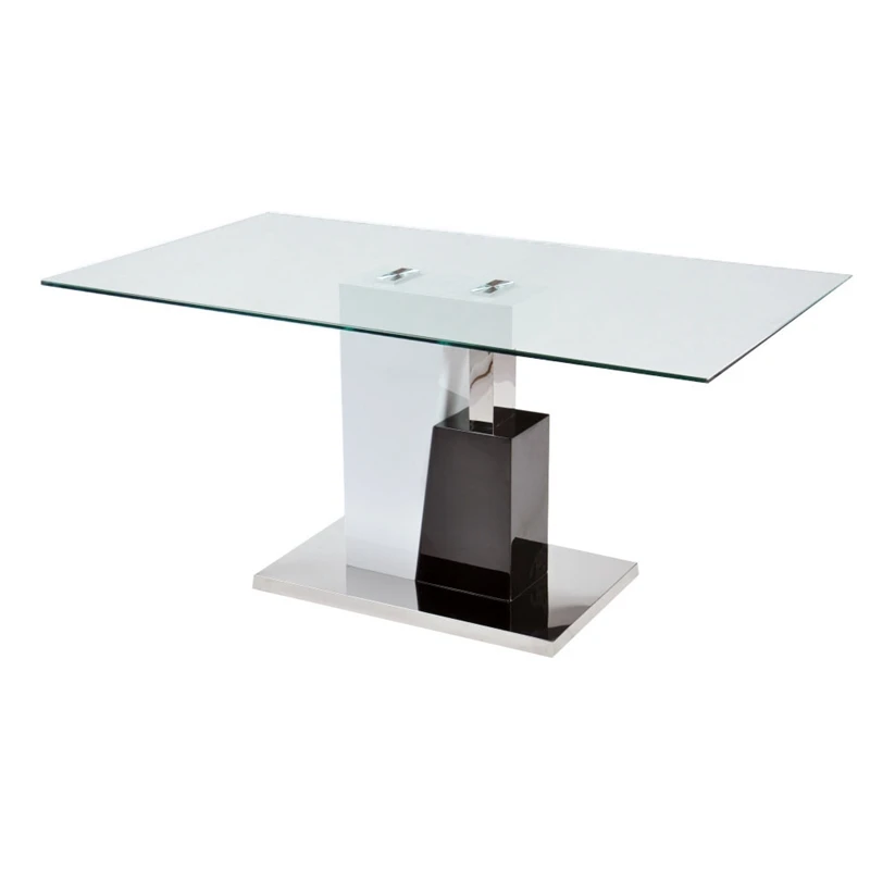 Chinese Furniture Restaurant Kitchen Use Square Glass Dining Table With Stainless Steel
