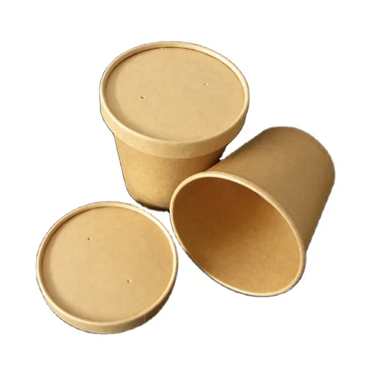 Soup cups container with lids Double PE coated hot food disposable paper bowl