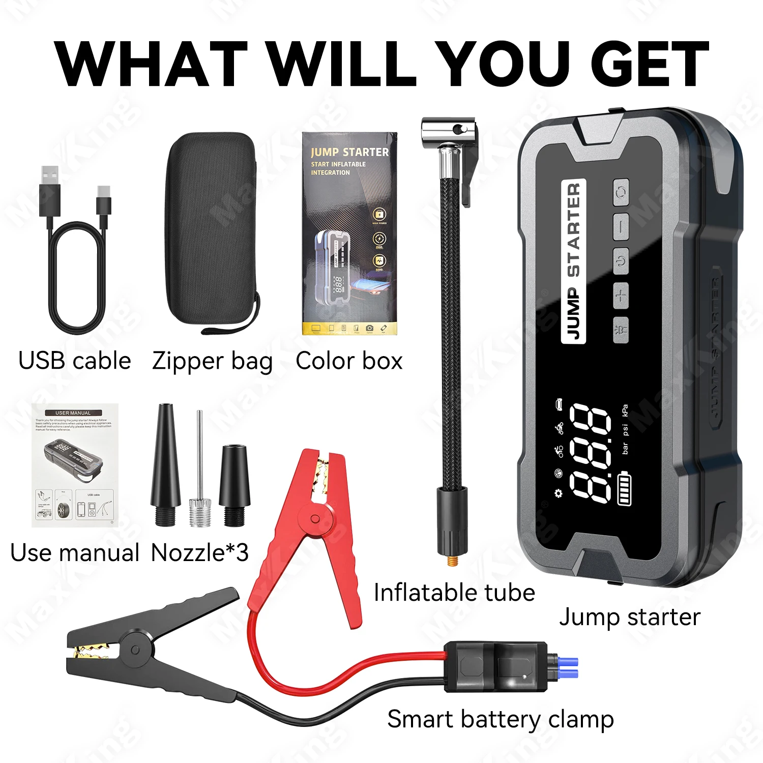 Q9 Portable car jump starter with LED screen fast charging multi-function emergency tool