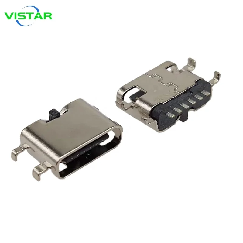 USB type C Female connector 6 pin smt Usb-c Connector Single Row Sinking Plate 0.8/1.2/1.6