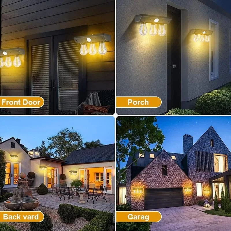 New Outdoor Ip65 Waterproof Garden Human Body Induction Wall Lamp Solar Led Tungsten Filament 2 Bulbs Lamp Light
