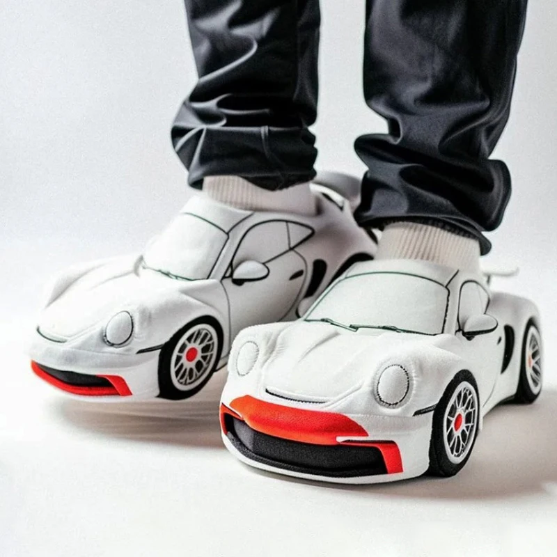 Car plush slippers Stuffed Racing car Slipper Cartoon Anime cotton slipper winter indoor Fur shoes gifts for children adult
