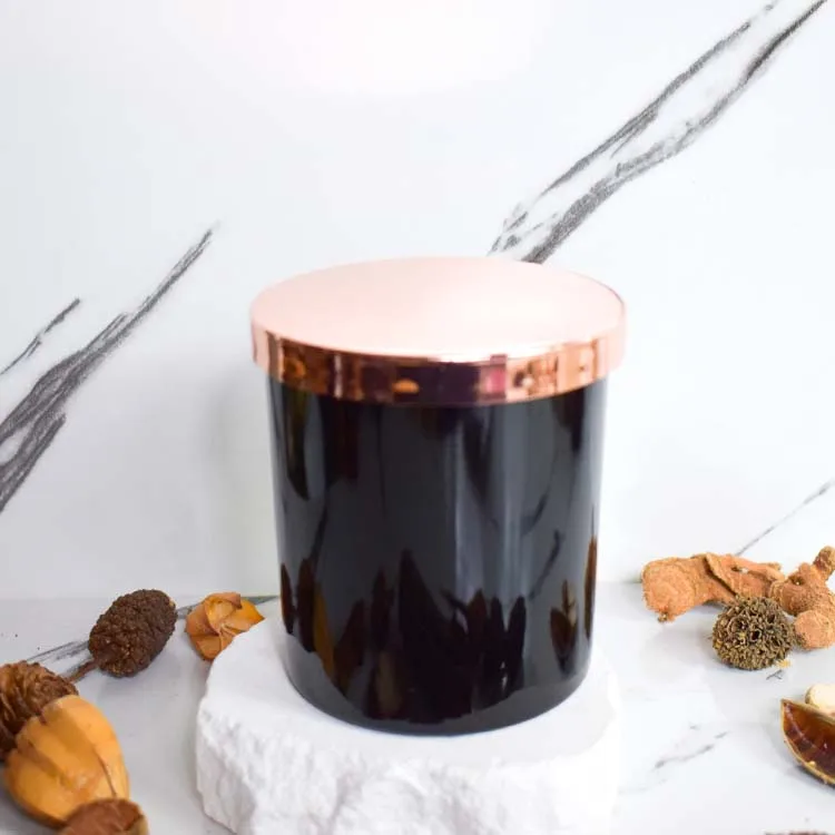 LZ cylinder wedding glass vase 9oz candle holder jars with gold silver cap custom color logo black white 9oz glass candle holder