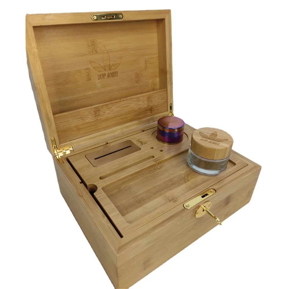Wooden Stash Box Bundle Rolling Tray Jar Grinder Rolling Kit bamboo Rolling Tray Stash Box with Lock