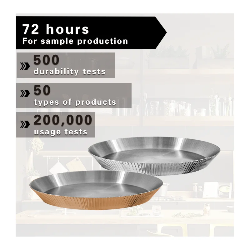 Modern Luxury Rose Gold Vertical Stripes Tilted Body Triply Stainless Steel Tableware Plate for Restaurant & Hotel