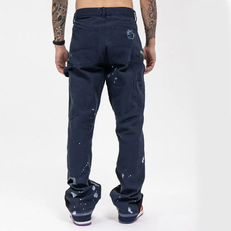 Blue Team | Custom size logo patch work print jean mens baggy flare jeans loose denim pants graffiti herren-jeans manufacturers