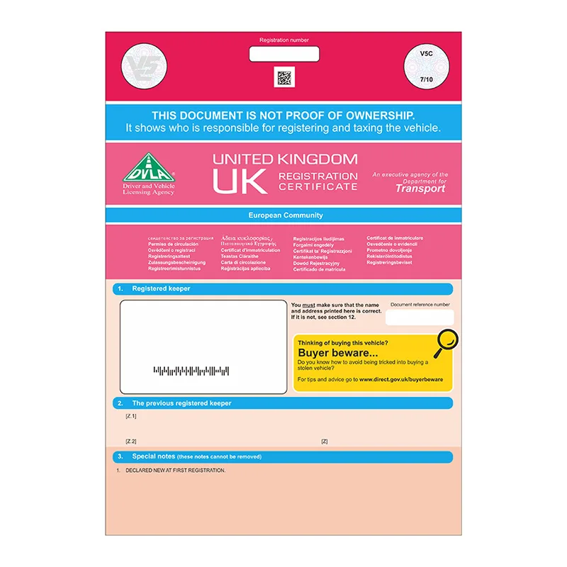Custom Vehicle Registration Certificate with Invisible Fluorescence UV Fibers Security Paper Watermark Paper Certificate