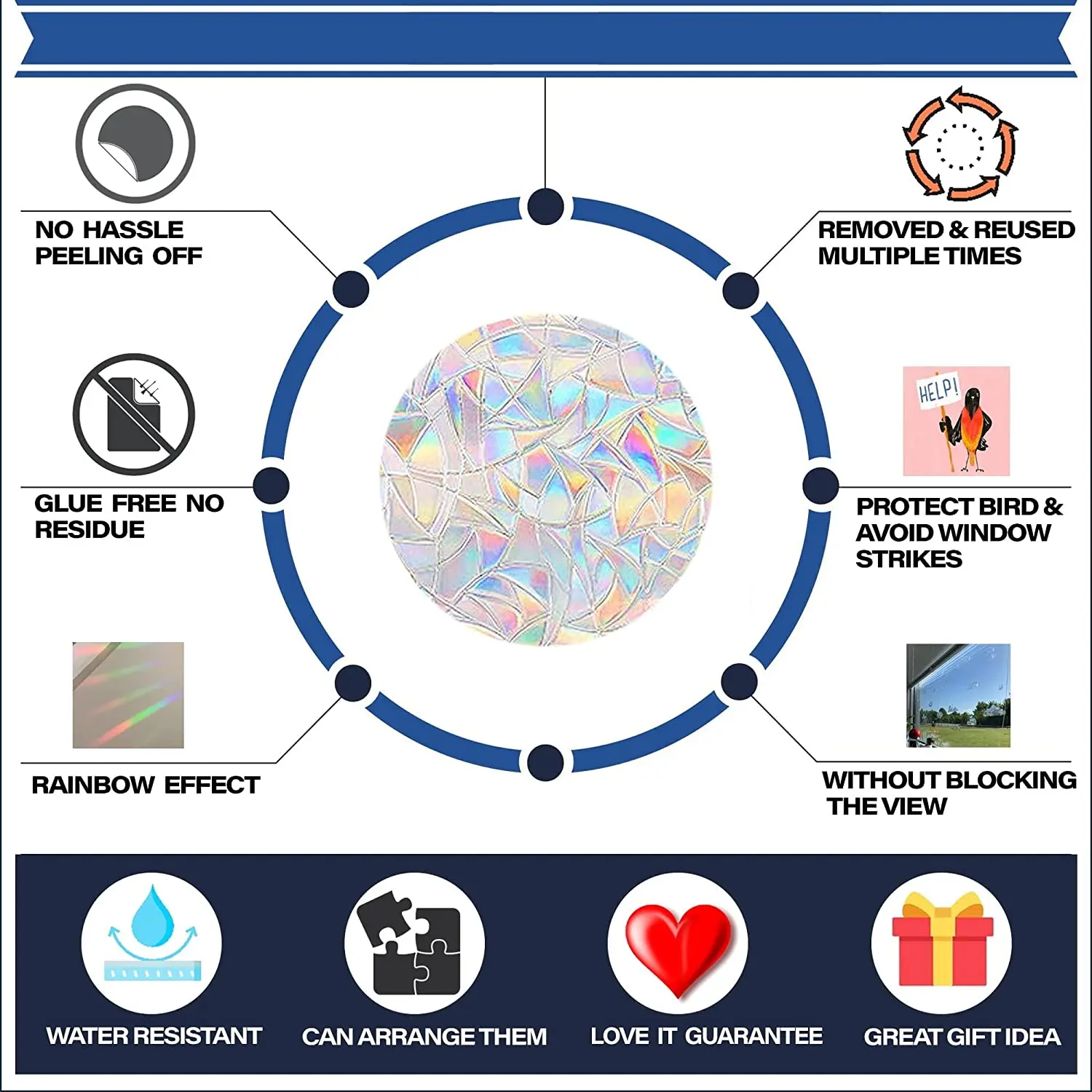 Window Clings Crash Proof Window Decal Protects Birds from Collisions Non-Adhesive Prism Vinyl Window Film