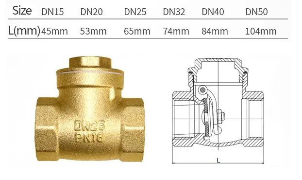 Brass Check Valves Female Threaded Hard Seal Horizontal Swing Spring Liquid Valve Check Hydraulic Check Valves Swing Type 1 Inch