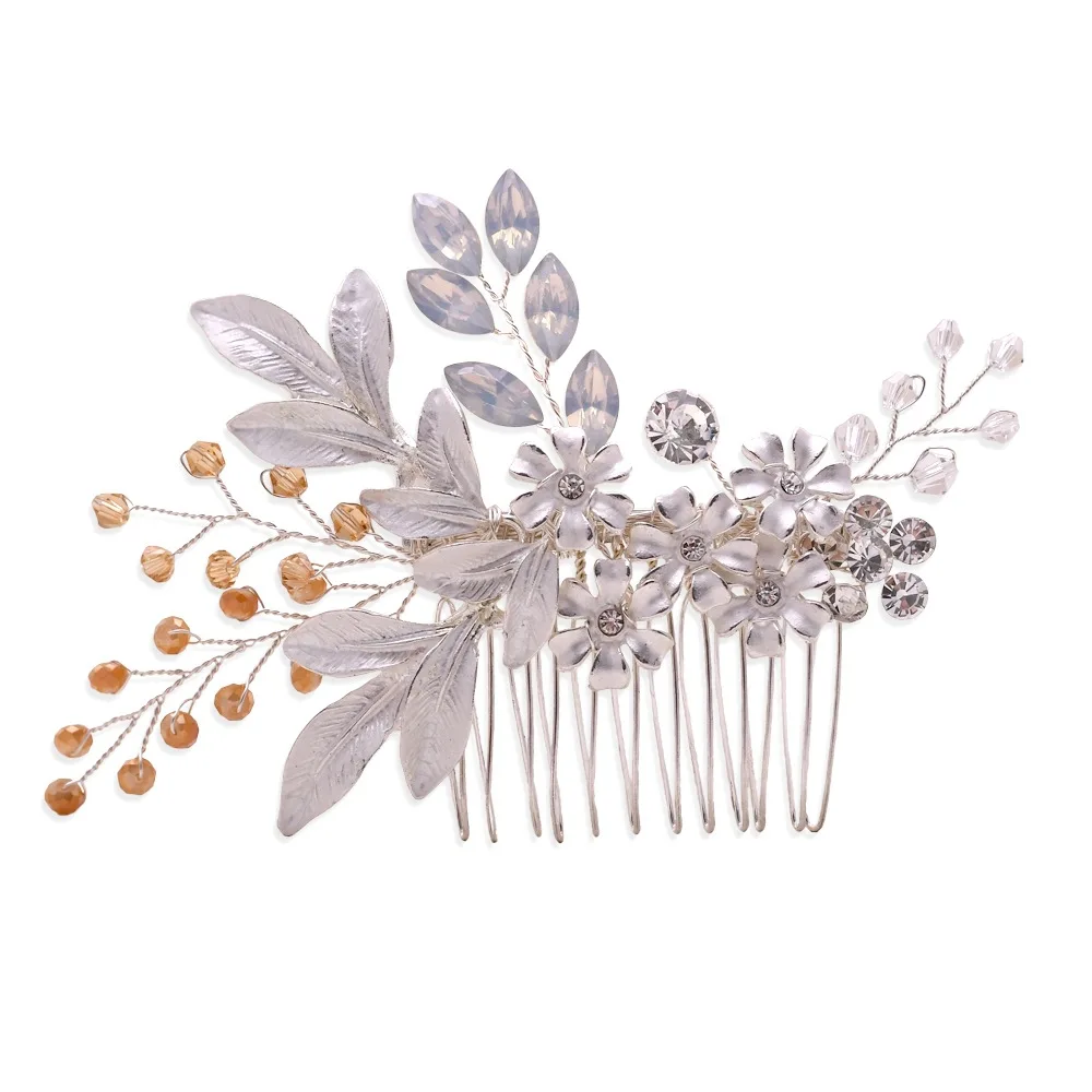 Гребень для волос с золотыми листьями и кристаллами, свадебный гребень для волос с кристаллами и цветами, аксессуары для волос с золотыми листьями, заколка для волос