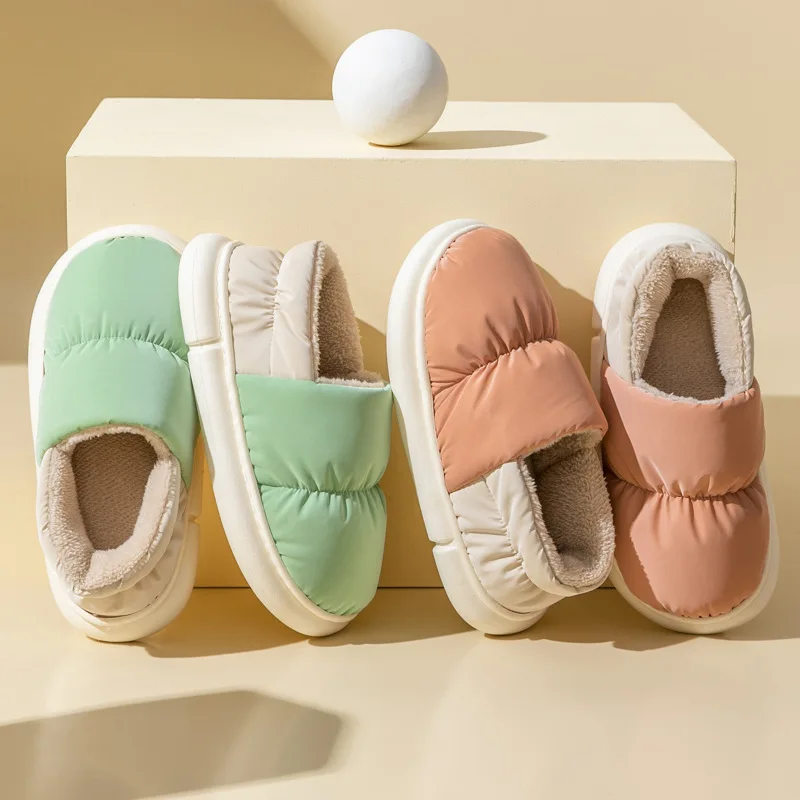 Wholesale bulk buying winter warm waterproof down cotton plush warm indoor home slippers