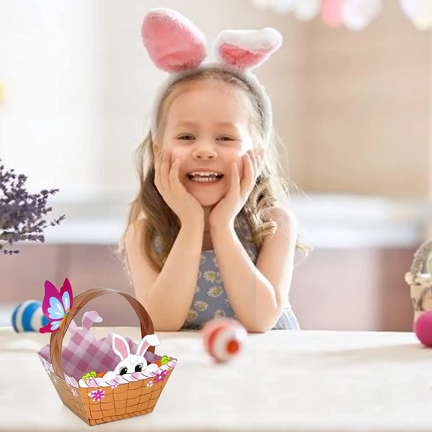 Kids DIY Egg Hunt Bunny Plastic Candy Wrap Gift Box With Handles Cute Bunny Party Decor Mini Paper Easter Basket