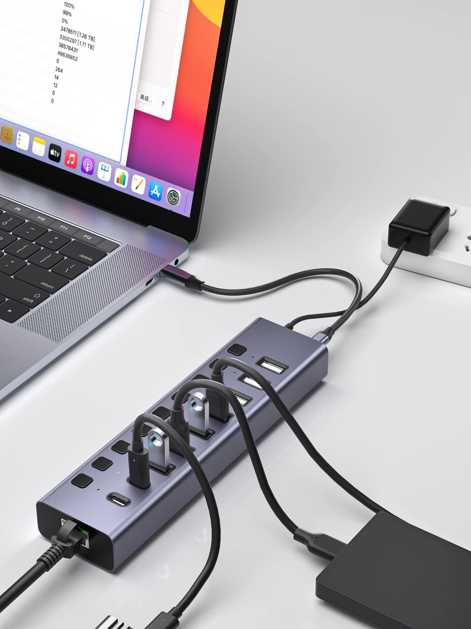 High Speed 10 Ports USB 2.0 Hub USB 3.0 Type 3.1 Gen 2 Splitter with RJ45 Network for Computer Usb hub manufacturer china