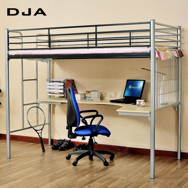 cheap wholesale school furniture Dormitory powder coating finish metal bed with wood desk chair underneath cheap adult bunk bed