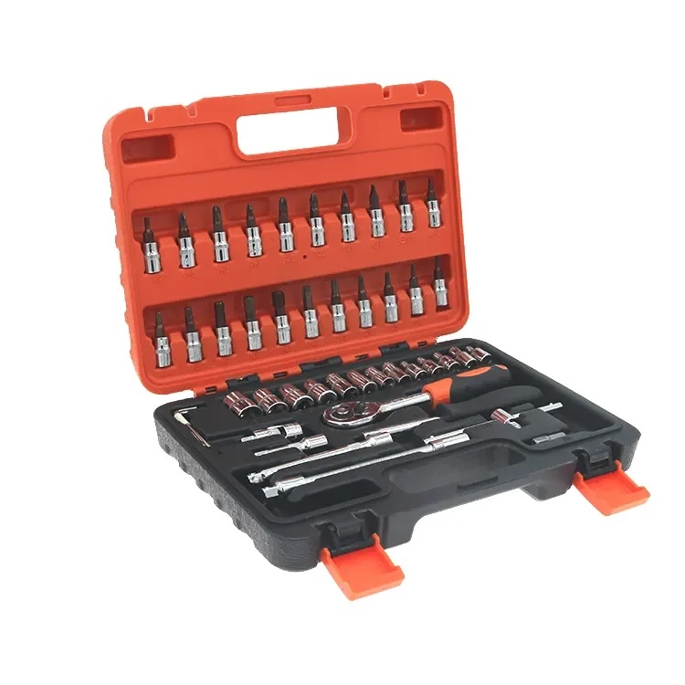 Hot Sale 46 Pieces 1/4' Dr Socket Wrench Set Chrome Vanadium Hand Tools with Ratchet Handle Wrench and Spanner for Car Repair