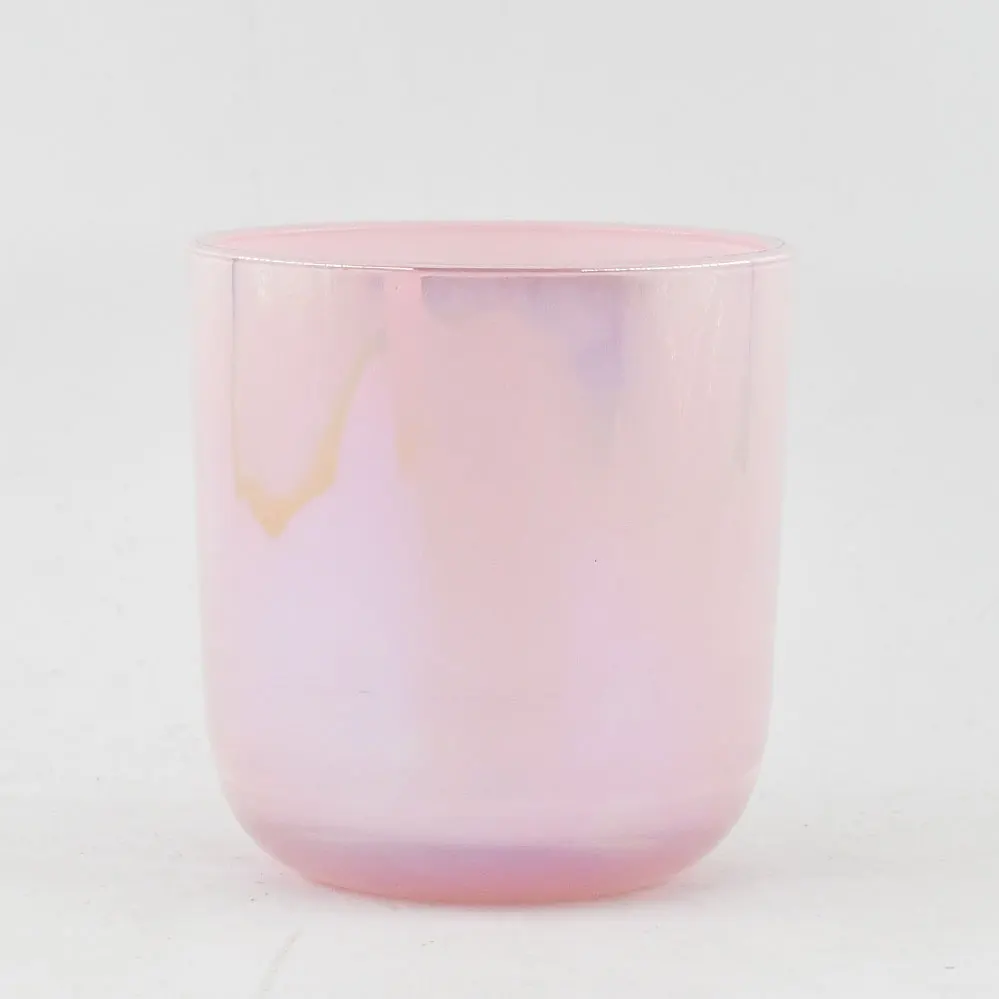Wholesale Empty Pink Blue Rainbow Arc Bottom Glass Candle Jars For Making Candles