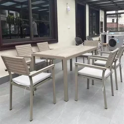 Wholesale Outdoor dining wood table aluminum frame table and 6 chair set garden patio furniture set