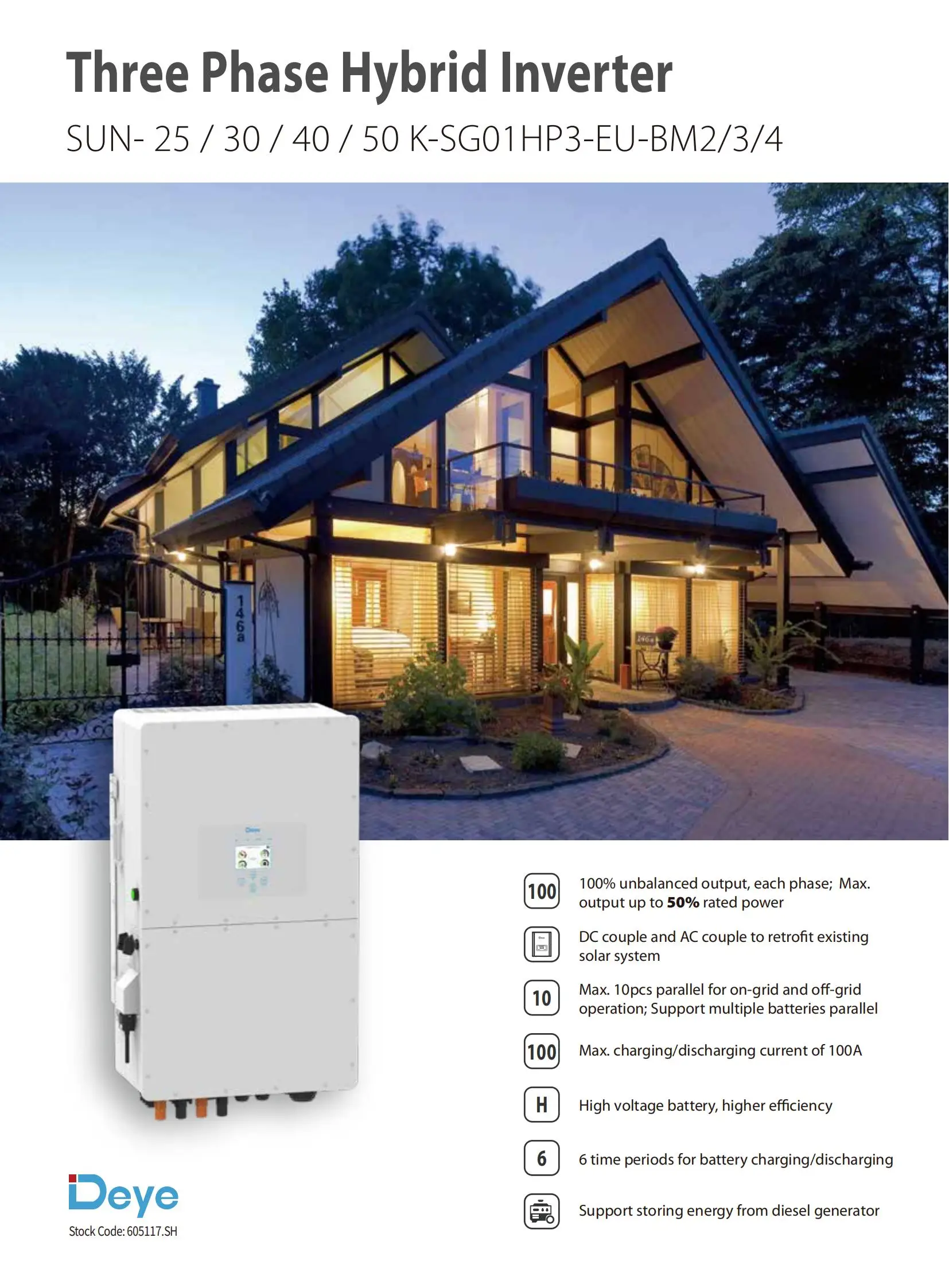 30kw 50kw High Voltage Deye Hybrid Inverter Deye SUN-30K-SG01HP3-EU-BM3 Three Phase Hybrid Inverter For Solar System