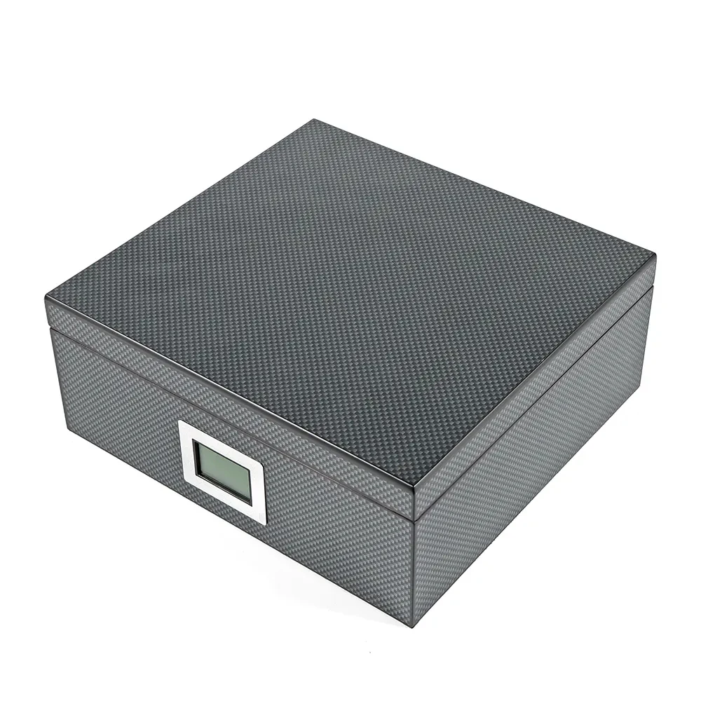 Clear-Top Visible Storage Case for 20-30 Cigars with Humidifier Hygrometer Movable Divider Wooden Desktop Cigar Humidors Box