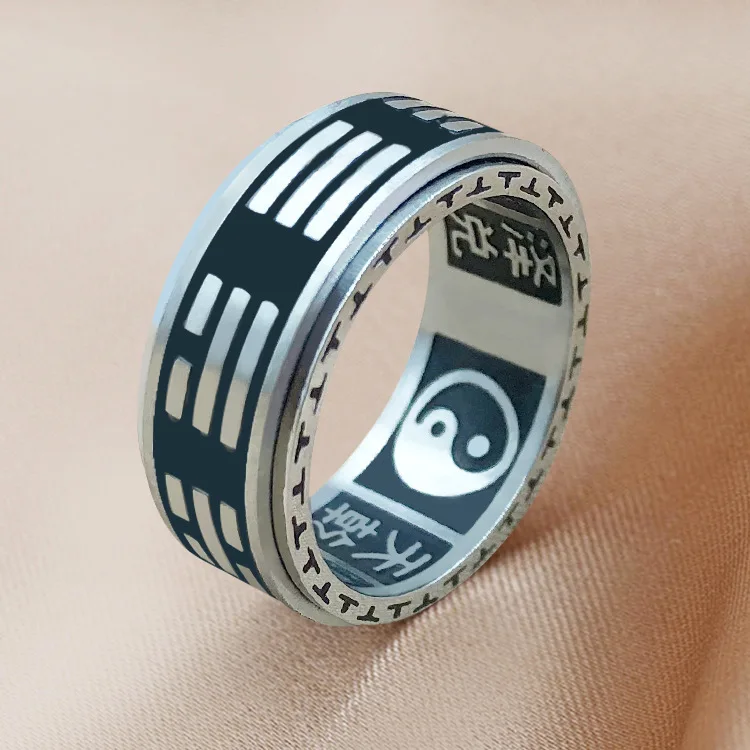 Factory Wholesale New Design Rotatable Hip-hop Chinese style Taoism couple rotating ring jewelry for women men