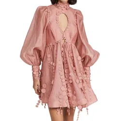 BILLIONS Custom Women Casual Dresses Elegant Mock Neck Bat Sleeve Solid Color Loose Beaded Dress