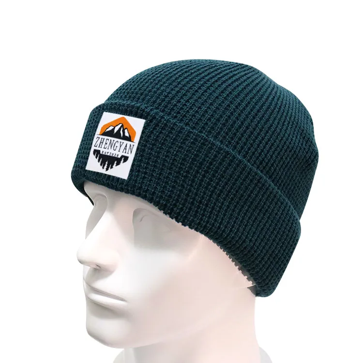 
Custom Woven Labels 100% Acrylic Waffle Knit Cuffed Beanie 