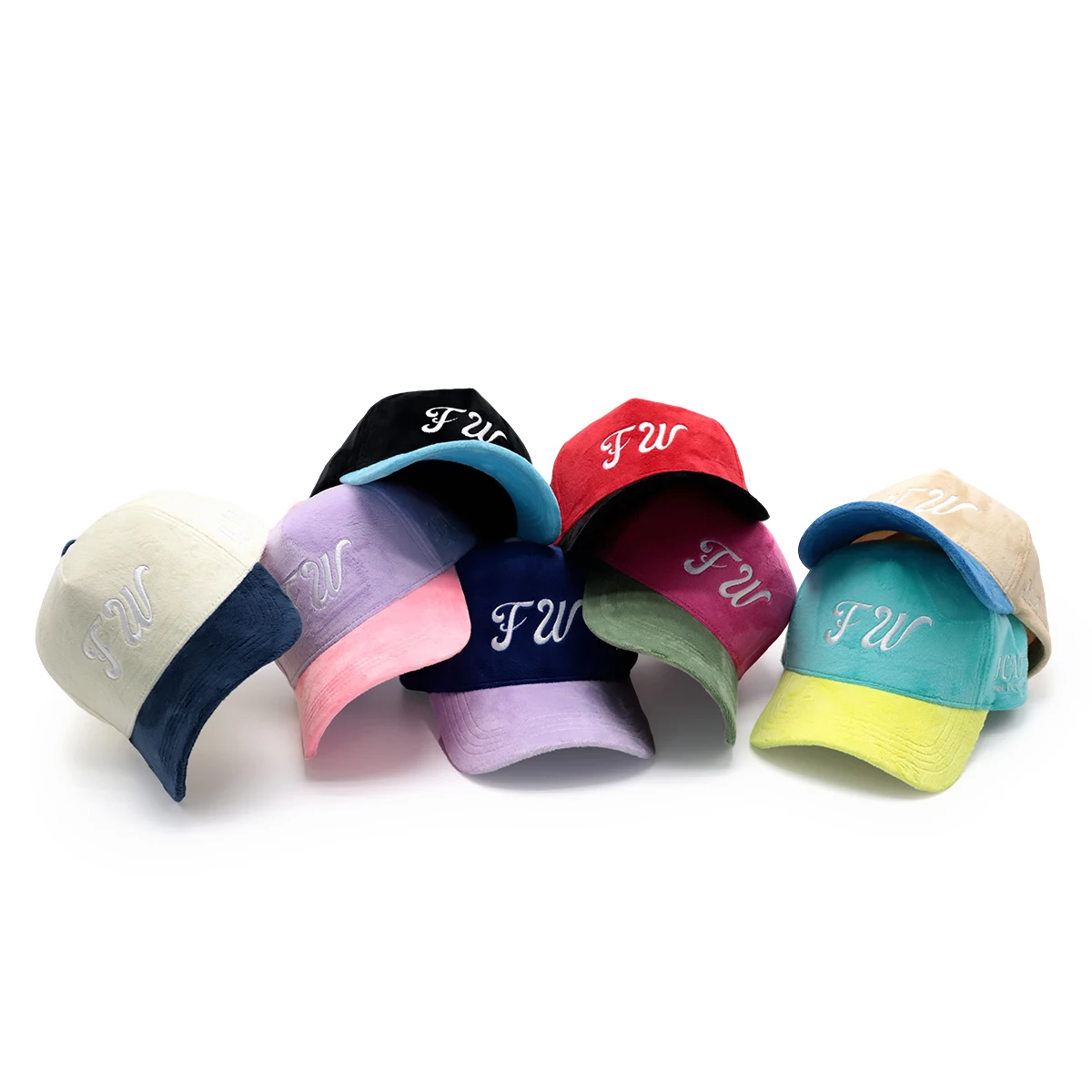 vintage two tone color embroidery logo hat custom velvet baseball caps